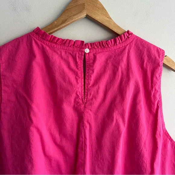 J. Crew Hot Pink Sleeveless Ruffle-Neck Tank with Orange Floral Trim 3X - Picture 8 of 14